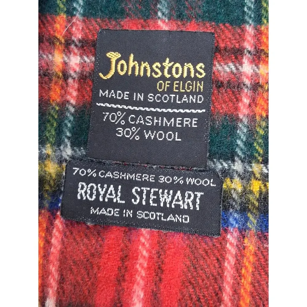 Set of 2 Johnstons of Elgin Wool/Cashmere Scarves Made In Scotland Tartan Plaid